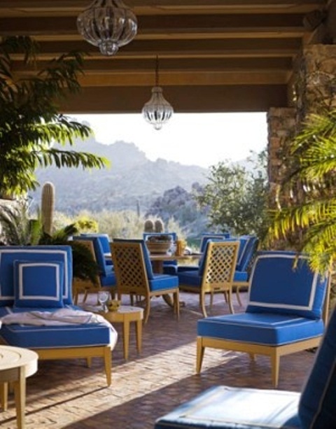 Amazing Patio With Blue Chair Theme Garden