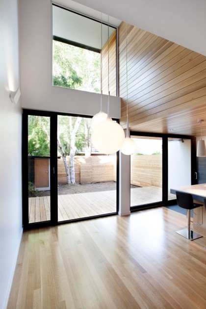 Amazing Blurring Cedar Clad Interior And Exterior Of The Contemporary Home With Long Bubbly Pendant Lamp Architecture