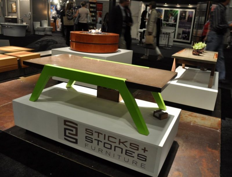 Furniture Amazing Metro Retro Table Made Of Poliched Concrete Countertop And Neon Green Wooden Legs 824x630 Interesting Metro Retro Coffee Table