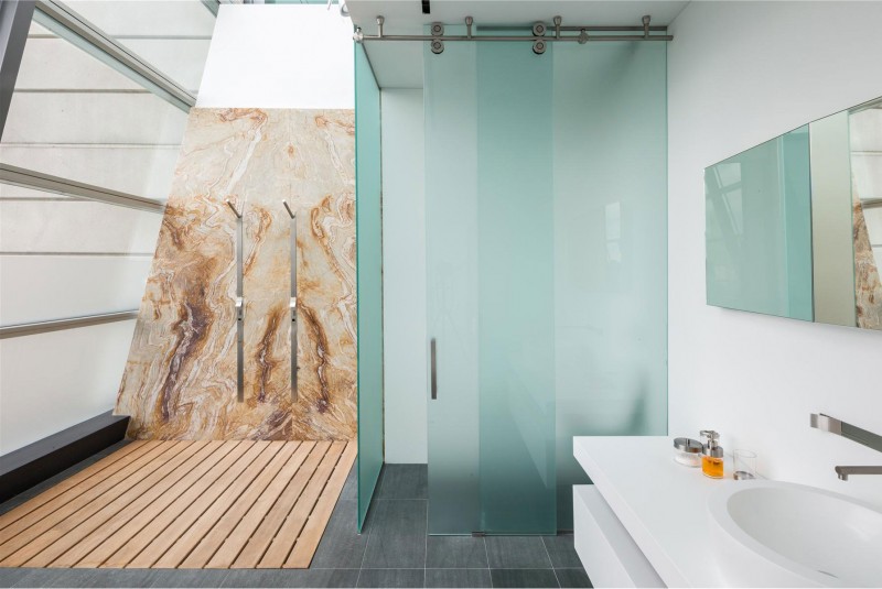 Awesome Exposed Shower With Marble And Frosted Glass Wall Wooden Panel Floor And A Closure Toilet Among Green Glass Resort & Villa