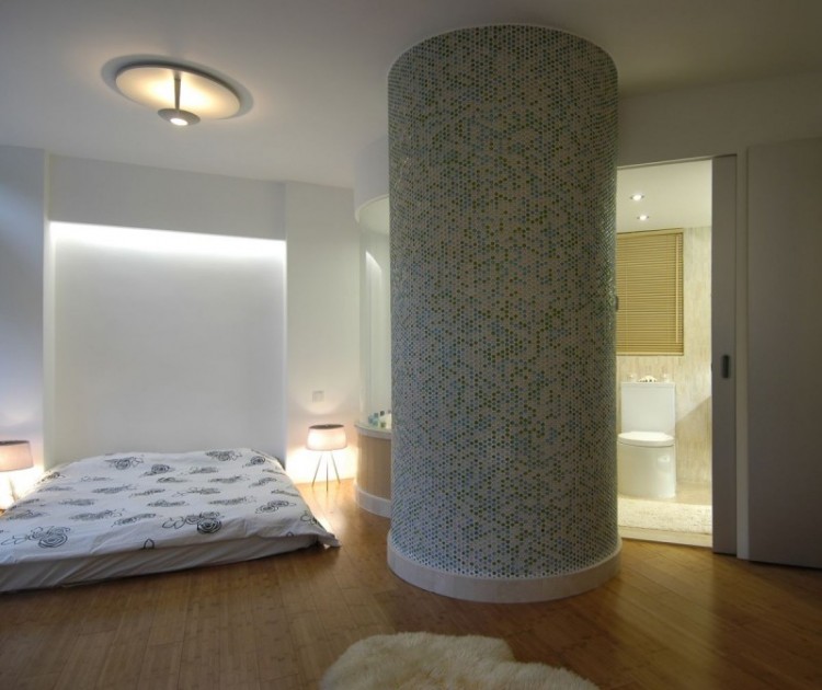Interior Design Big Circle Column With White And Green Mozaic Tile Of It 750x630 Ultra Modern Matsuki Residence Designed by HEAD Architecture and Design