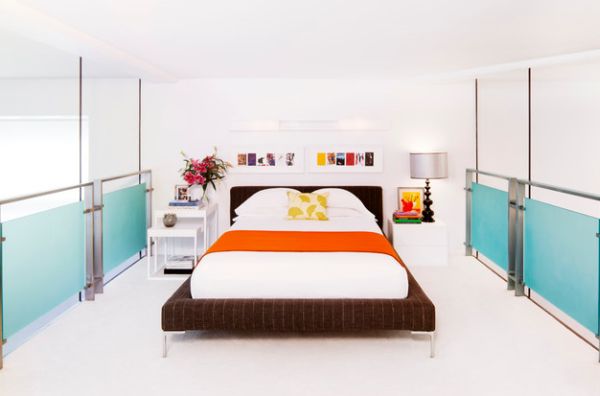 Bright Bedroom With Orange Blanket On White Bed Mattress Bedroom