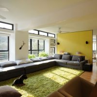 Interior Design Thumbnail size Bright Living Room With Yellow Paneling As The Divider 726x630