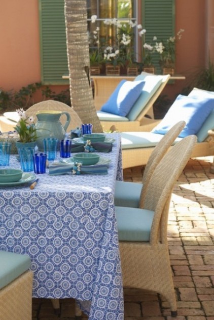 Charming Patio With Dining Room With Blue Accent Of Pastel Color 422x630 Garden