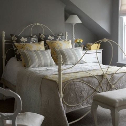 Dark Bedroom With Yellow Accent Of The Pillow Bedroom