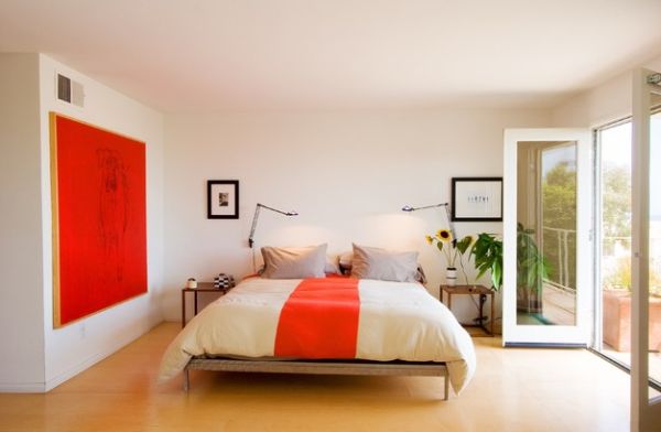 Dazzling Bedroom Has Orange Wall Paneling On White Wall Bedroom