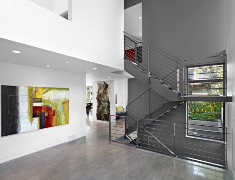 Architecture Dazzling Artistic Hallway With Transparent Chrome Railing Staircase 822x630 Overwhelming Charcoal Home Off The Park