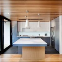 Architecture Expensive But Simple Grey And White Glossy Kitchen Wit Stainless Steel Appliance And White Tube Pendant Lamps Amazing-blurring-cedar-clad-interior-and-exterior-of-the-contemporary-home-with-long-bubbly-pendant-lamp