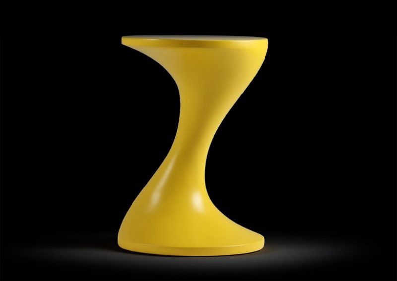 Furniture Eye Catching Bizarre Side Table In Lemony Yellow Finish Suave Curvaceous Furniture In Loud Colors