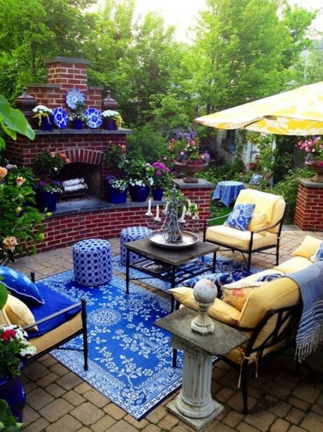 Fancy Patio With Living Room In Yellow And Blue Couch Theme 472x630 Garden