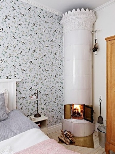 Bedroom Lovely Bedroom Has White Chimney In The Corner Part 472x630 Scandinavian Bedrooms Has White Interior Design