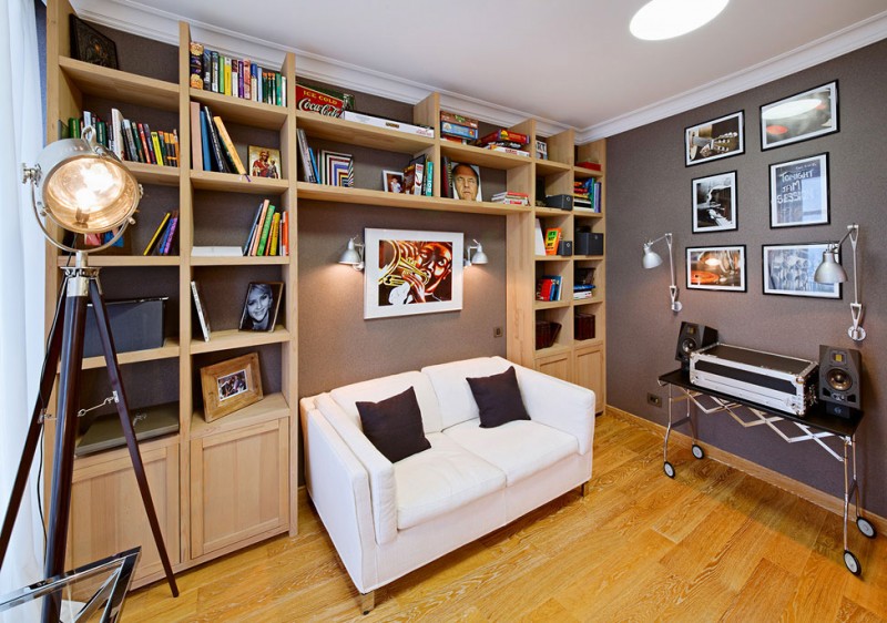 Minimalist Useful Living Area With Wooden Floor And White Couch Architecture