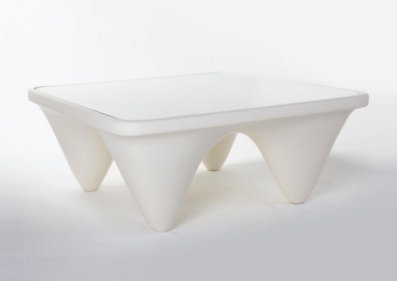Furniture Medium size Smart And Amazing Turnable Table In White With Angular Feet And A Glass Plate