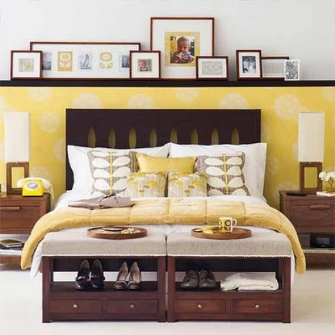 Stunning Bedroom With Yellow Paneling Behind The Bed Bedroom