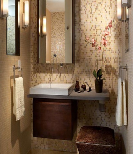 Bathroom Appealing Small Bathroom Vanity Design With Floating Cabinet Mirror Quilt And Glass Mosaic Tile Wall Ideas Small Vanity Vanities Bathrooms Cabinets Modern Contemporary Small Bathroom Vanity