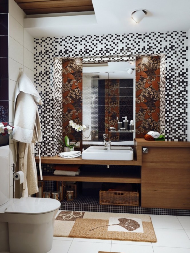 Cool Black White Brown Glass Mosaic Tile Small Bathroom Vanity Design Ideas Ideas Vanities Vanitys Vanity High End Double Clearance Lights Narrow Menards Bathroom