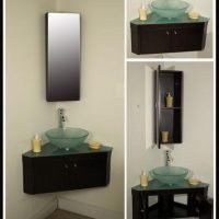 Bathroom Thumbnail size Cool Eclectic Small Bathroom Vanity Design With Slate Wall Mirror Cabinet Vessel Sink Ideas Vanity Plans Wall Mount Lighting Luxury Vanities Los Angeles Inexpensive