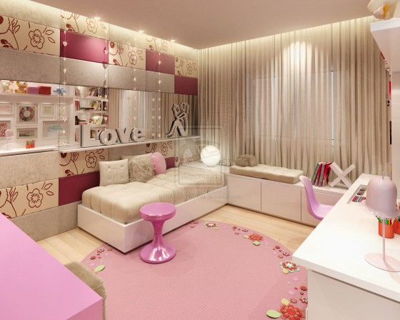 Awesome Girl Teen Room With Pink And Soft Beige Color By Darkdowdevil 560x448 Teen Room