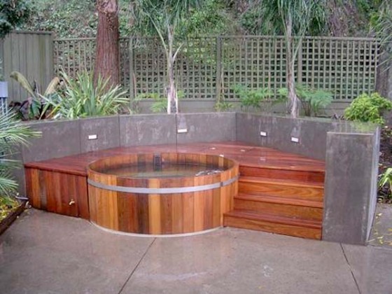 Backyard Cedar Hot Tubs Design Stone Floor 560x420 Architecture