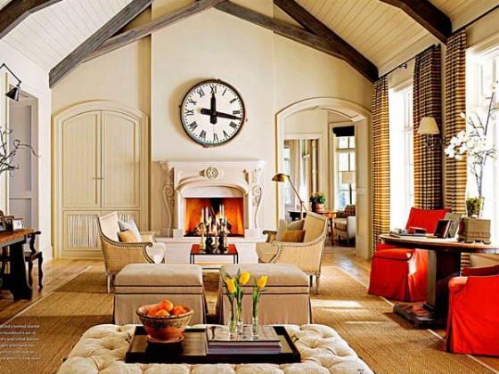 Beautiful Living Area With Vintage Fireplace And Classic Wall Clock Styles Ideas