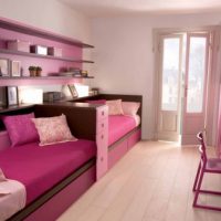 Kids Room Beautiful Modern Pink Kids Room With Twin Beds And Linear Racks Accent 560x336 Stunning-Kids-Bedroom-Design-Ideas-For-Two-Child-In-Orange-And-Red-Color-Theme-560x326