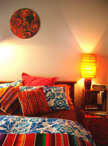 Best Ethnic Bedroom And Bedding Cover With Unique Lamps Up Down Lights Effect By Candy Threadbare Ideas
