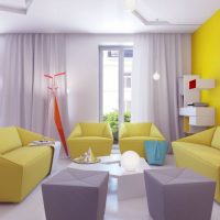 Apartment Thumbnail size Bright Apartment Design With Futuristic Sofa Sets Yellow Grey Color