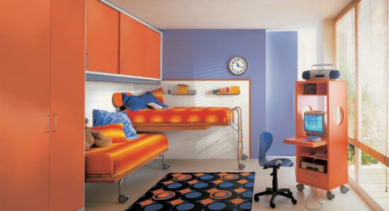 Kids Room Bright Kids Room For Two Kids With Movable Computer Desk 560x304 Appealing Contemporary Kids Bedroom Design For Twins