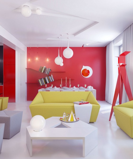 Apartment Bright And Colorful Open Space Apartment Interiors With Futuristic Decorative Elements Glamorous Bright Apartment with Colorful Ideas