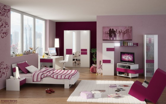 Charming 3D Girl Teen Room By FEG With Unusual Sofa 560x351 Teen Room