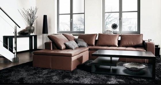 Living Room Classy Warm Living Room With Brown Leather Sofa Set Stunning Luxurious And Modern Living Room Furniture By BoConcept