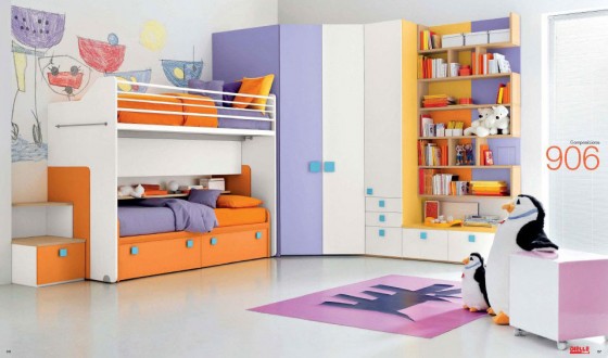 Colorful Kids Room With Bunk Beds And Penguin Doll Kids Room