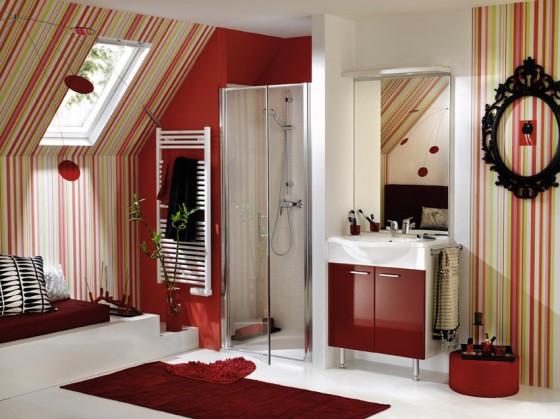 Cool Red Bathroom Striped By Delpha 560x419 Bathroom
