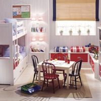 Kids Room Thumbnail size Cool White Bunk Beds With Red Blue Kids Furniture And Mini Table Sets
