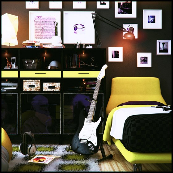 Coolest Yello And Glossy Black Teen Room Design For Music Lover 560x560 Teen Room
