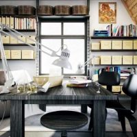 Teen Room Cozy Vintage Workspace With Slooped Ceiling Modern-Transparent-Lamps-for-Workdesk