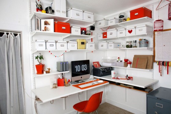 Creative White Storage Racks For Workspace With Mac Teen Room