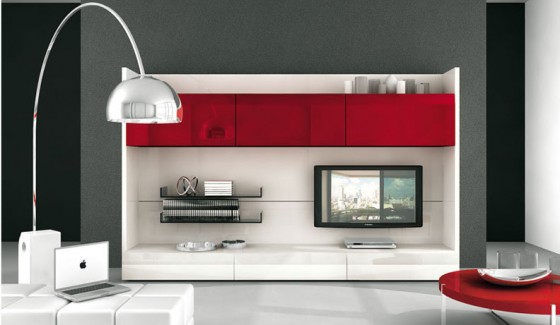 Exciting White Wall TV Setups Red Accent 560x325 Ideas