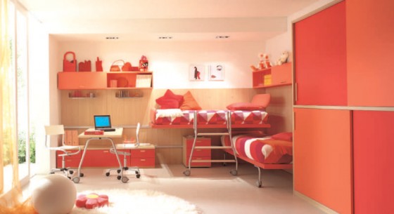 Eye Catching Red Bedroom Theme For Kids With Big Wardrobe 560x305 Kids Room