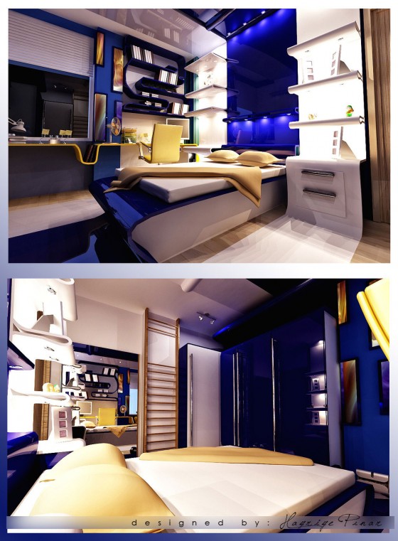 Funky Blue Teenage Rooms By Hariyepinar 560x761 Teen Room