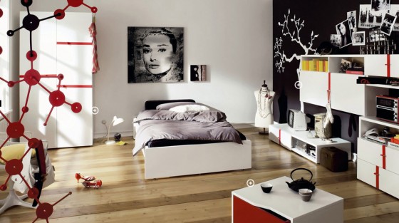 Funky Teen Room Black White Bedroom With Red Accent 560x313 Teen Room
