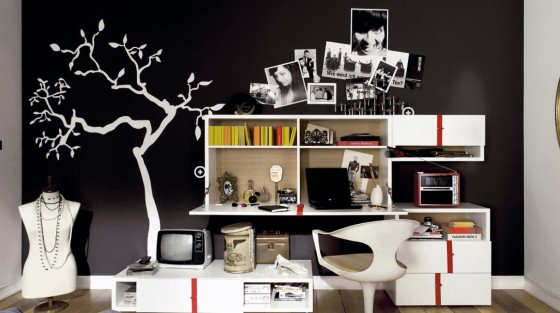 Funky Teen Room Black White Bedroom With Red Accent Furniture View 560x313 Teen Room