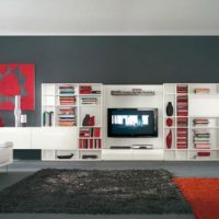 Ideas Gorgeous Wall TV Units Design For Large Living Area 560x325 Beautiful-White-Grey-Red-Living-Room-Decoration-Ideas-560x325