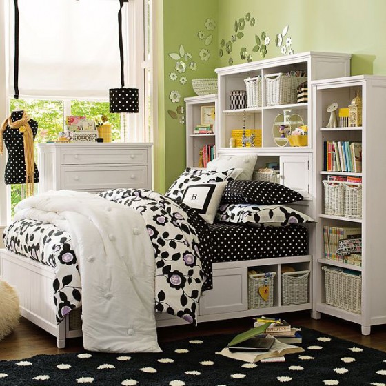 Green Dorm Room With White Furniture And Black Polka Dot Accesories1 560x560 Architecture