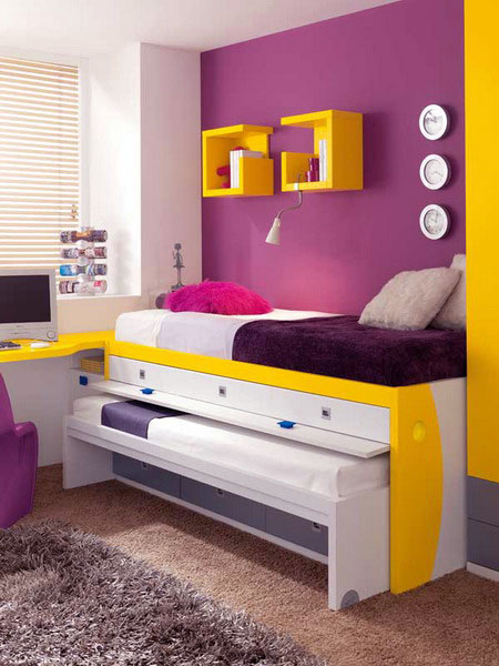 Kids Bedroom Ideas Of Beautiful Yellow Bunk Beds With Purple Walls Kids Room