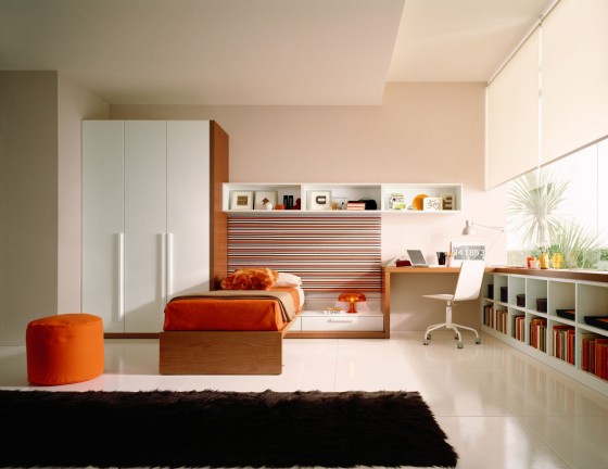 Kids Room Striped Wall Decor With Orange And White Furniture Combinations 560x432 Architecture