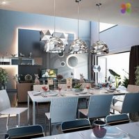 Dining Room Luxurious Modern White Open Dining Area With Very Futuristic Three Hanging Lamps 560x414 Plan-White-interior-Design-with-Simple-Colorful-Vintage-Chair-Sets-560x549