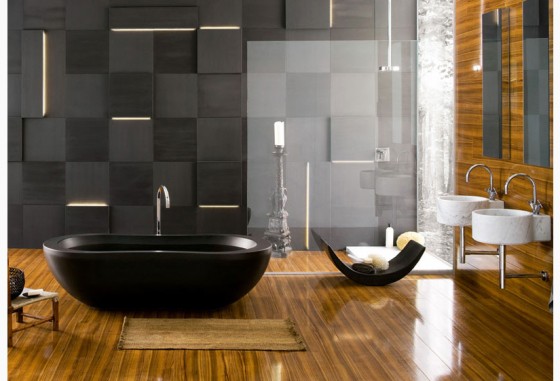 Modern Bathroom Design By Neutra With Exotic Ecperience Wall And Cool Black Tub 560x381 Bathroom