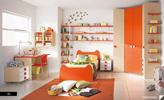Modern Cute Orange White Kids Bedroom Kids Room