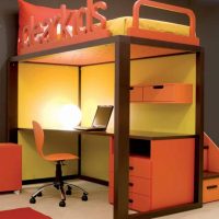 Kids Room Modern Design For Kids Study Desk And Bunk Beds In Yellow Orange 560x662 Blue-Theme-Kids-Bedroom-Design-And-Green-Study-Desk-560x305